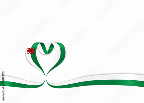 Welsh flag heart-shaped ribbon. Vector illustration.