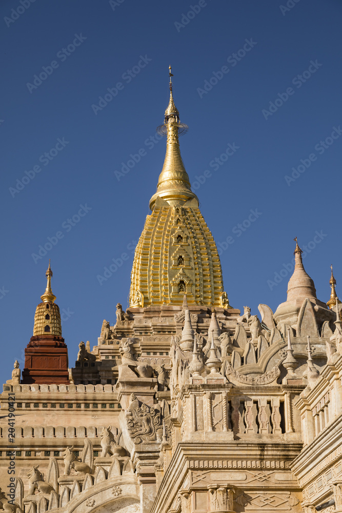 Newly renovated Ananda Temple in Old Bagan, Myanmar. The Buddhist temple houses four standing Buddhas