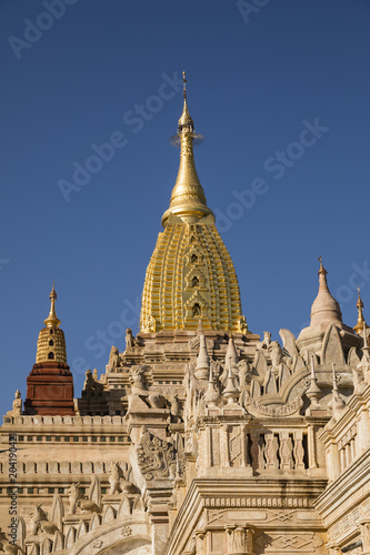 Newly renovated Ananda Temple in Old Bagan  Myanmar. The Buddhist temple houses four standing Buddhas