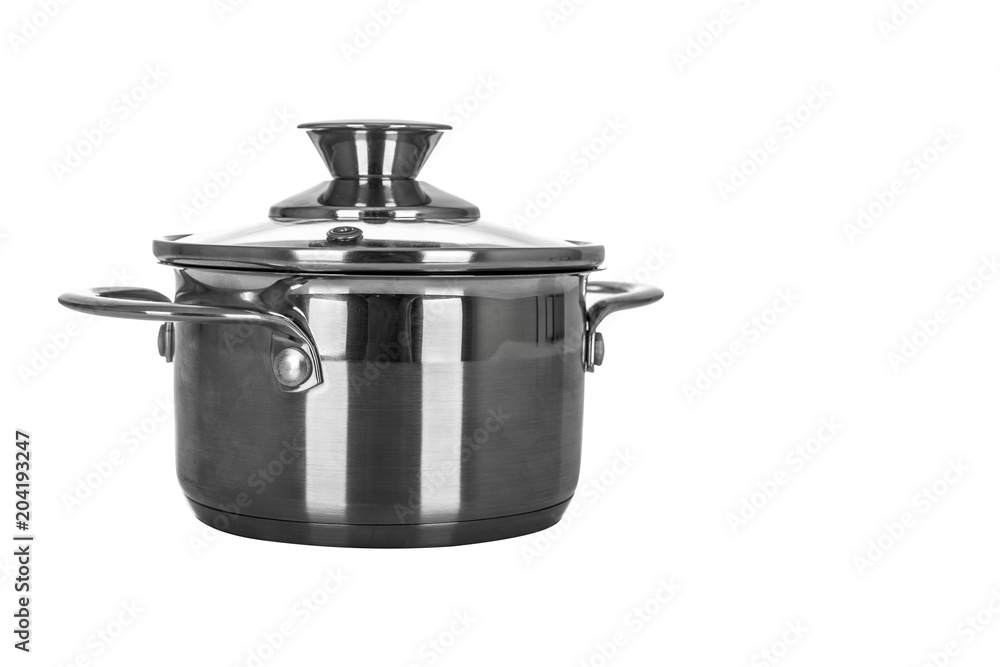 Isolated stainless steel cooking pot, new saucepan Isolated stainless steel cooking pot, new saucepan