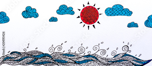 sea doodle sketch and sky cloud