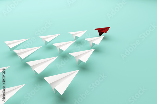 Red paper plane of leading leadership concept