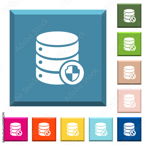 Database protection white icons on edged square buttons