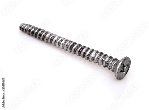 Metal screw with cross slot isolated on white background