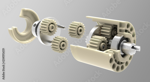Planetary gear. 3D illustration.