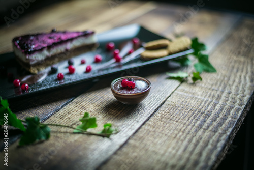 Homemade cheesecake with fresh berries and chocolate