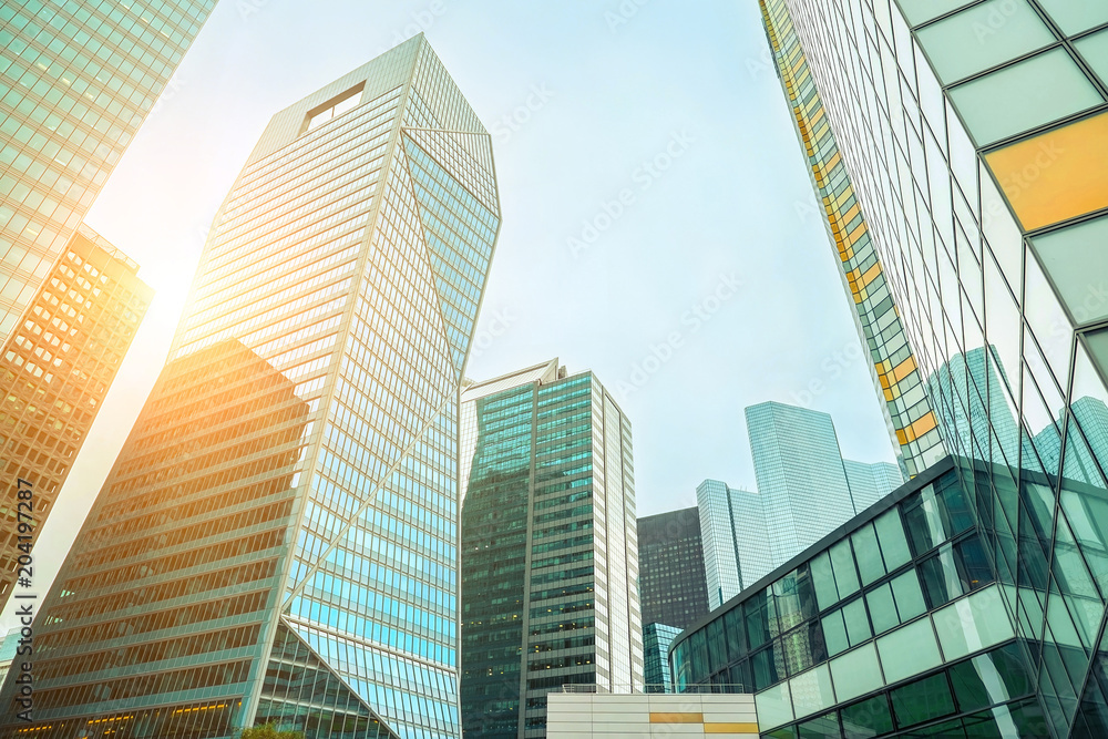 Modern skyscrapers view in business downtown distric under sky i