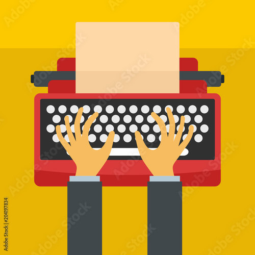 Man hands on typewriter icon. Flat illustration of man hands on typewriter vector icon for web design