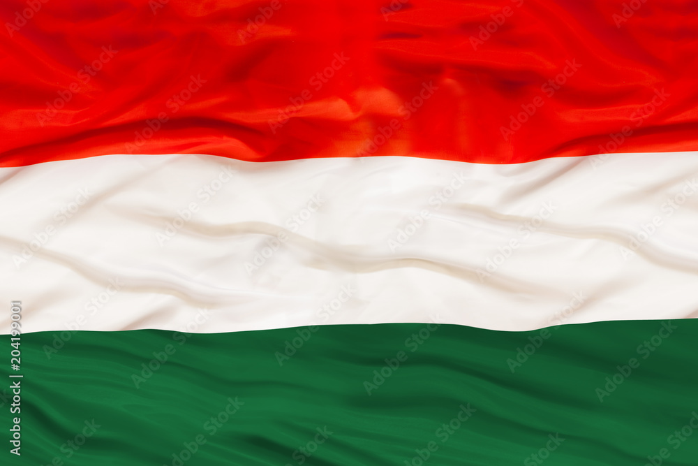 Hungary national flag with waving fabric 
