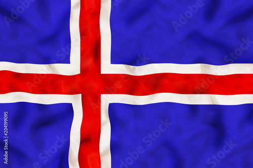 Iceland national flag with waving fabric 