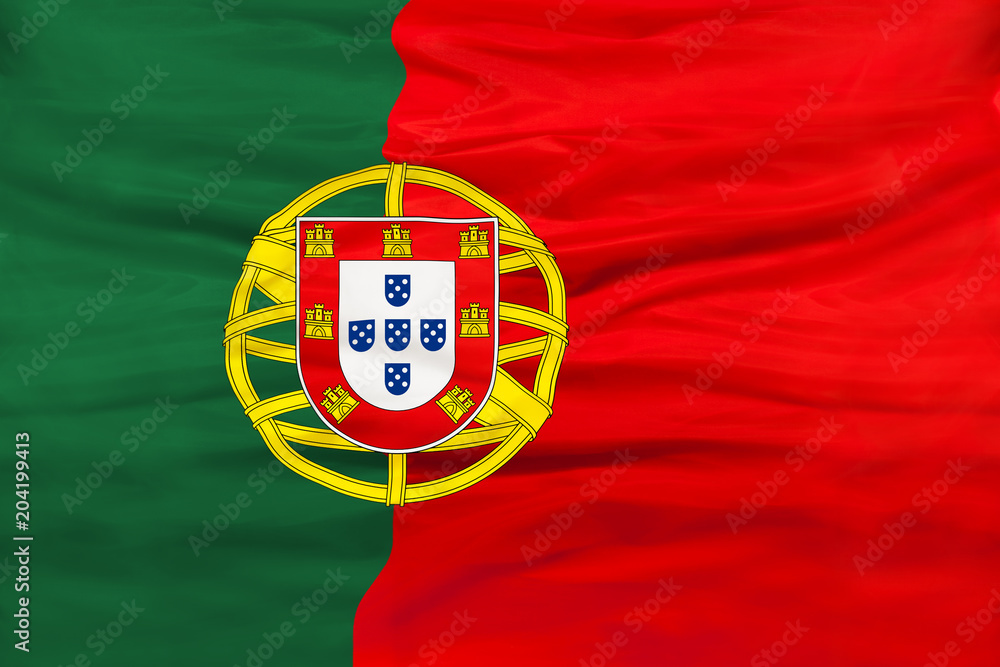 Portugal national flag with waving fabric 
