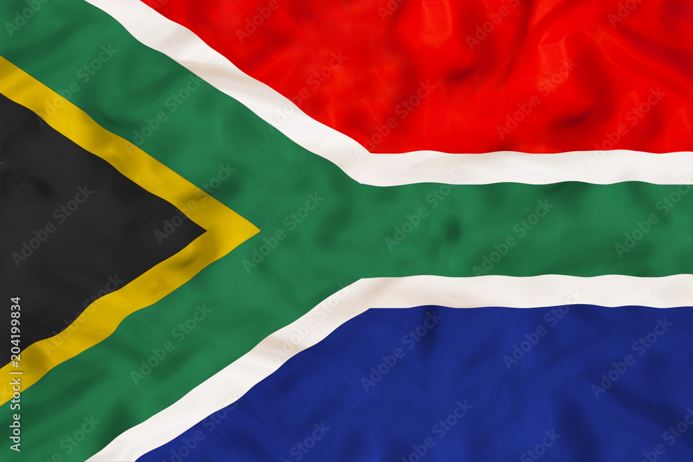 South Africa national flag with waving fabric 