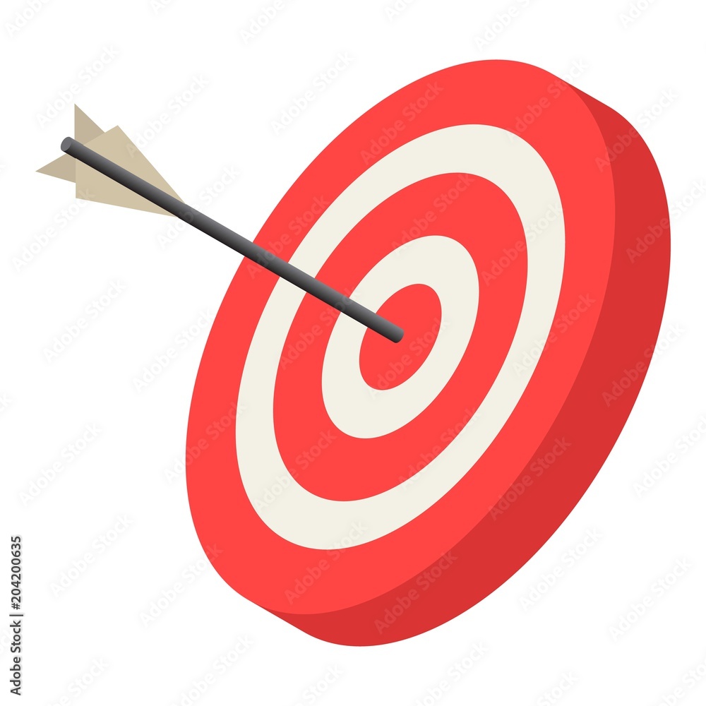 Red archery target icon. Isometric of red archery target vector icon for web design isolated on white background