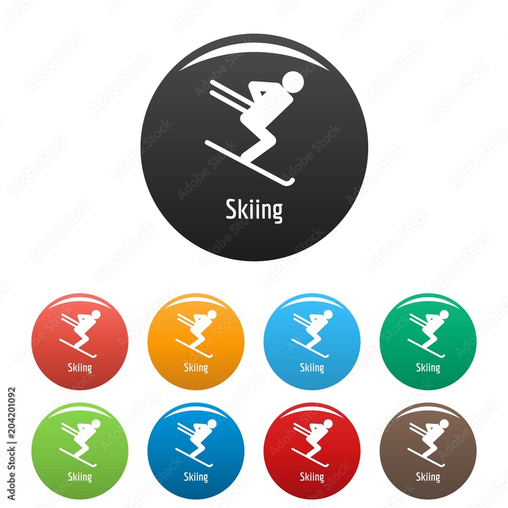 Skiing icon. Simple illustration ofskiing vector icons set color isolated on white Skiing icon. Simple illustration ofskiing vector icons set color isolated on white