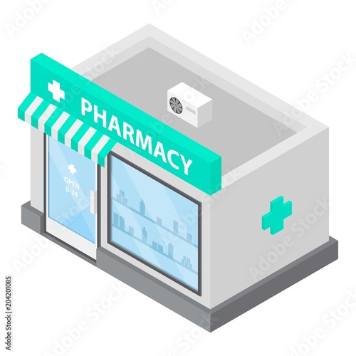 Pharmacy icon. Isometric of pharmacy vector icon for web design isolated on white background