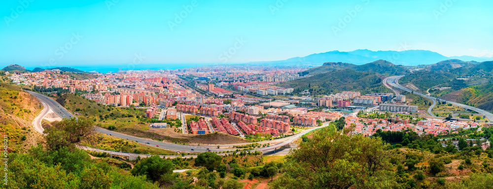 Panorama over the Malaga city and Mediterranean sea, Spain