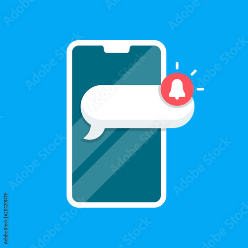 New Message, Dialog, Chat Speech Bubble Notification on Mobile Phone Screen flat icon vector.