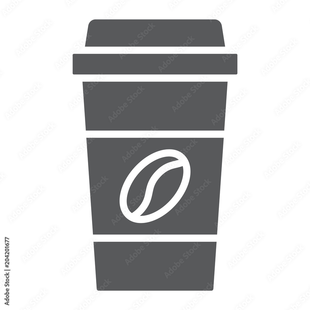 Disposable coffee cup glyph icon, coffee and cafe, paper cup sign vector graphics, a solid pattern on a white background, eps 10. Disposable coffee cup glyph icon, coffee and cafe, paper cup sign vector graphics, a solid pattern on a white background, eps 10.