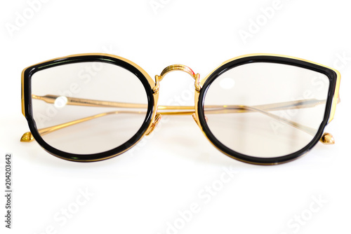 Female fashion glasses on white background