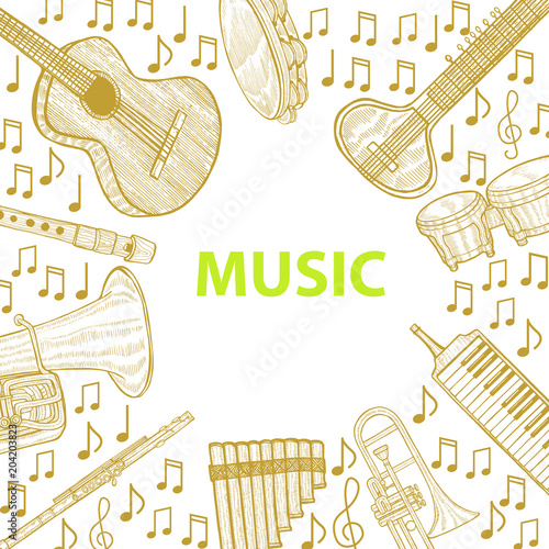 Musical Instruments Template in Hand Drawn Style