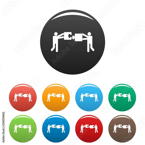Teamwork with puzzle icon. Simple illustration of teamwork with puzzle vector icons set color isolated on white