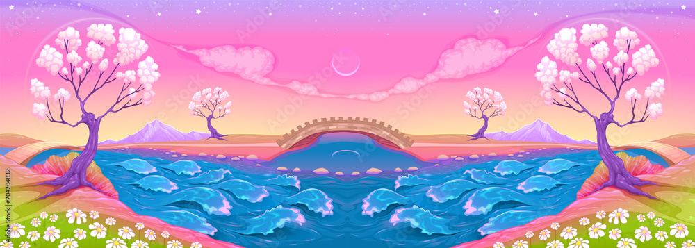 Fantasy landscape with river Fantasy landscape with river