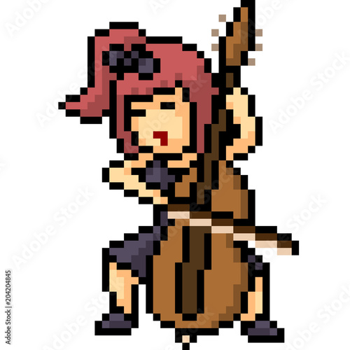 vector pixel art girl cello