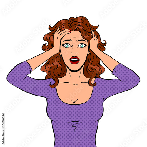 Young woman with panic emotion pop art vector