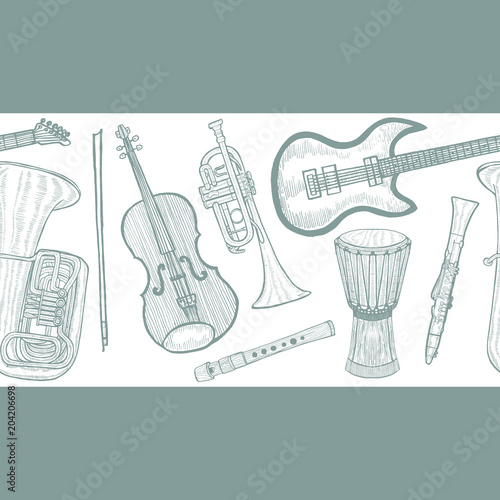 Musical Instrument Pattern in Hand Drawn Style