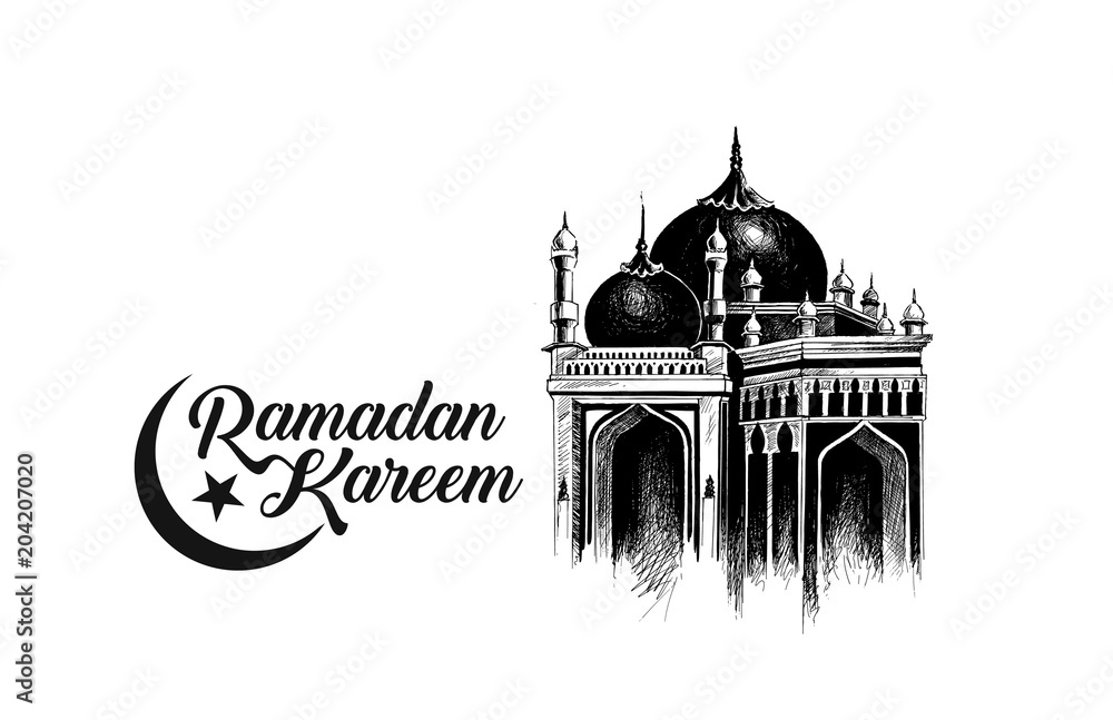 Mosque Letering Ramadan Kareem Mosque or Masjid with calligraphy stylish lettering ...