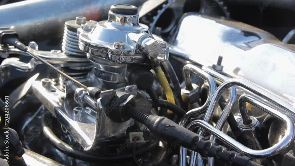 Close up detail of new car engine Close up detail of new car engine