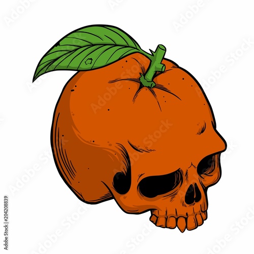 double exposure skull with orange head