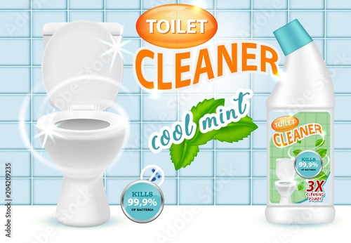 Cool mint toilet cleaner ad vector illustration
