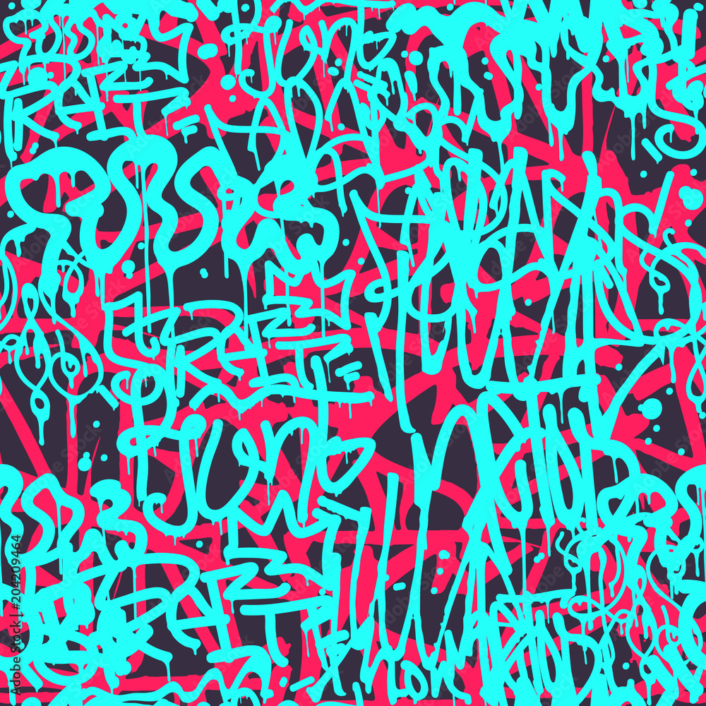 Fototapeta premium Vector graffiti seamless pattern with abstract colorful bright t