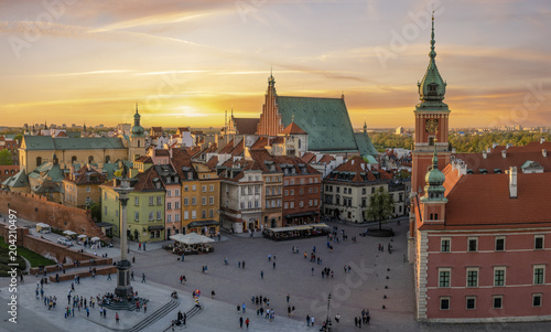 Warsaw, Royal castle and old town at sunset