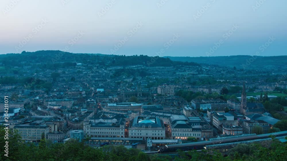 Bath, Somerset - Aerial Sunset Time Lapse (Day to Night) of Historic City Bath, Somerset - Aerial Sunset Time Lapse (Day to Night) of Historic City