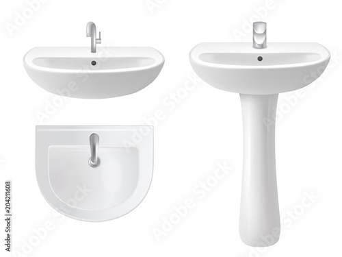 Washbasin icon set vector realistic illustration