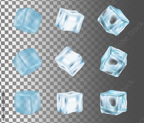 Ice cube icon set vector realistic illustration