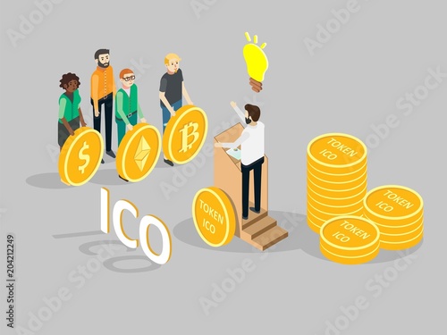 ICO concept vector isometric illustration