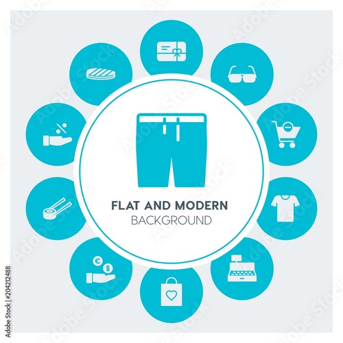 food, clothes, shopping Infographic Circle fill Icons Set. Contains such Icons as business, website, elements, background, pattern, banner, slider, wear and more. Fully Editable. Pixel Perfect