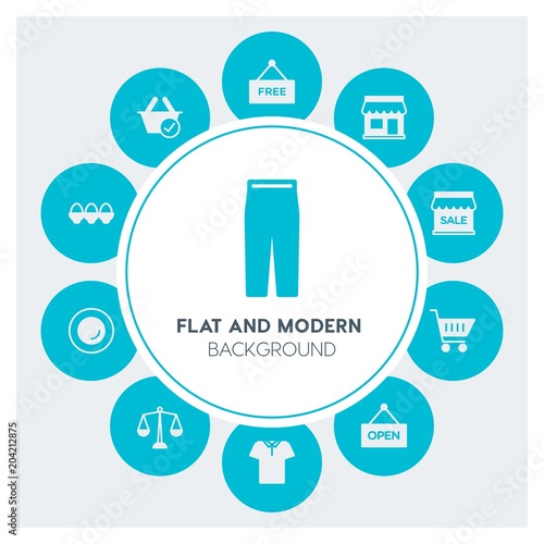 food, clothes, shopping Infographic Circle fill Icons Set. Contains such Icons as  business,  website,  elements,  background,  pattern,  banner,  slider,  wear and more. Fully Editable. Pixel Perfect
