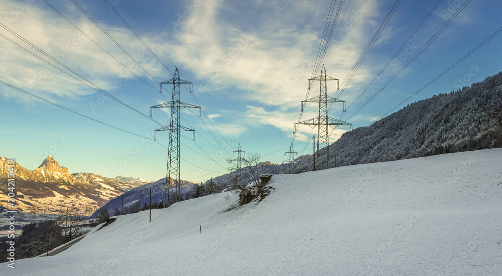 Electric Power Masts in Winter