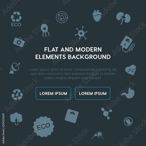health, science, nature fill vector icons and elements background concept on dark background.Multipurpose use on websites, presentations, brochures and more