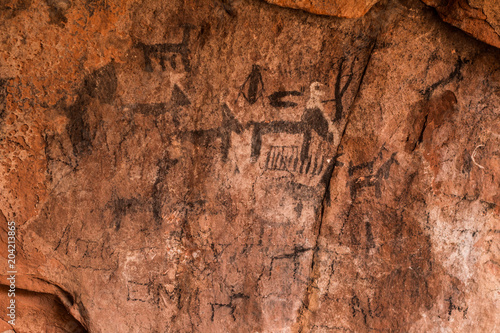 Rock Paintings in Inca Cueva clsoe to Humahuaca in Jujuy Province, north of Argentina