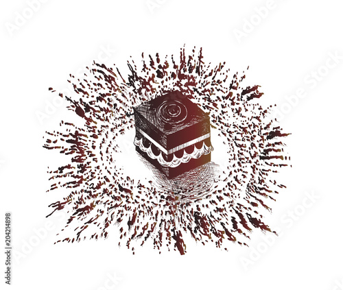 Holy Kaaba in Mecca Saudi Arabia, Hand Drawn Sketch Vector illustration.