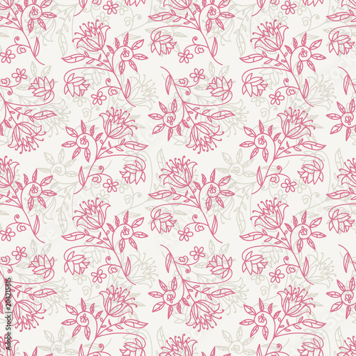 Floral seamless pattern with branches and leaves. Vector illustration.