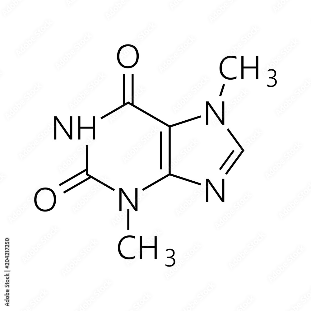 Caffeine molecule. Simple chemical skeletal formula. Vector illustration - obrazy, fototapety, plakaty 