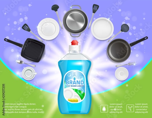 Dishwashing advertising vector realistic template