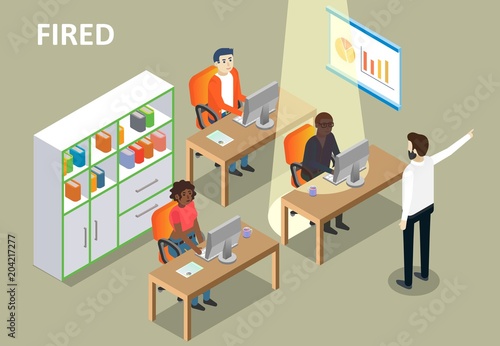 Fired concept vector isometric illustration