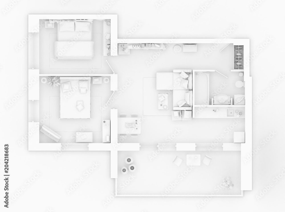 Mock up of furnished home apartment, paper model Mock up of furnished home apartment, paper model